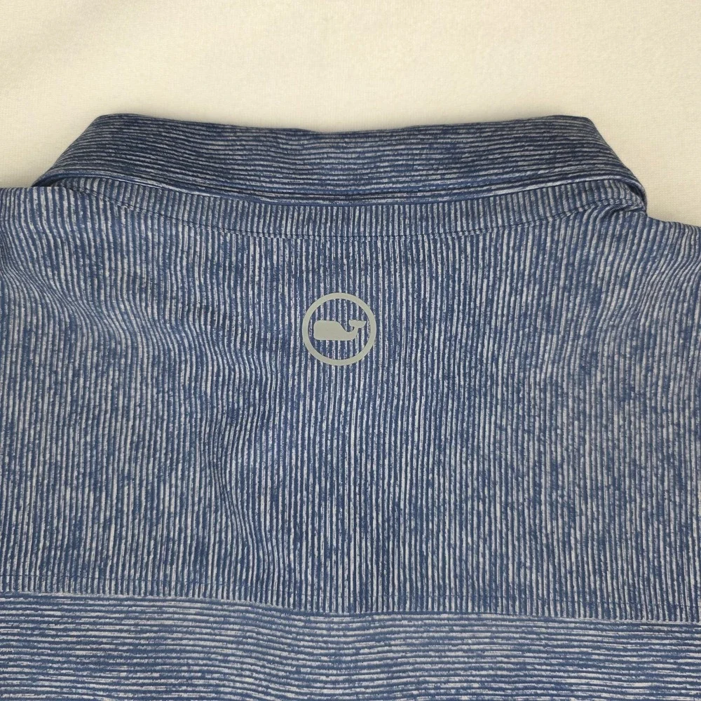 Vineyard Vines Performance Polo Shirt Blue Striped Whale Logo Men's Size L